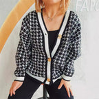 Damen oversized Strickjacke im klassischen Hahnentrittmuster R&B