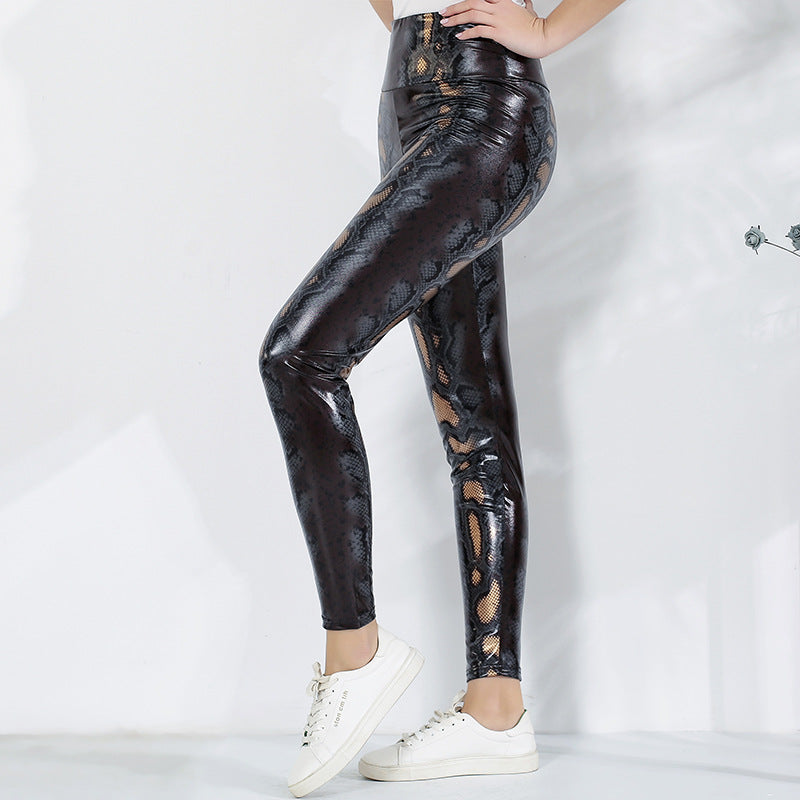 Damen Leggings im edlen Schlangenmuster mit hohem Bund R&B