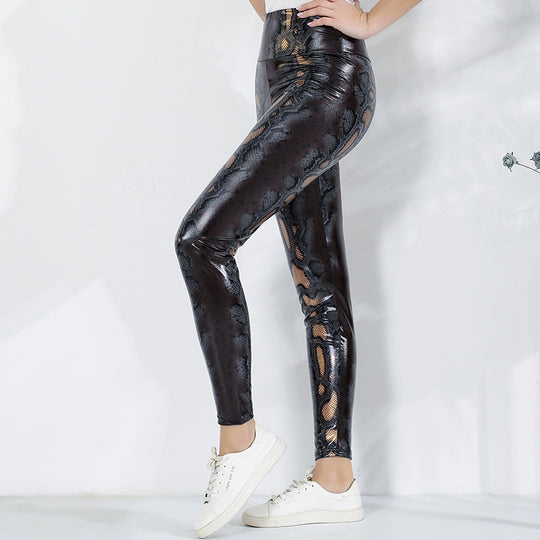 Damen Leggings im edlen Schlangenmuster mit hohem Bund R&B