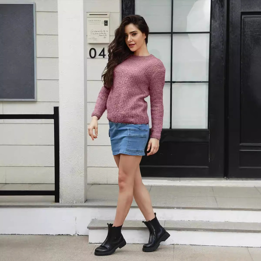 Damen weicher Strickpullover mit lässigem Schnitt und strukturiertem Material R&B