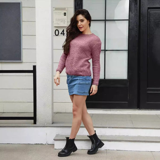 Damen weicher Strickpullover mit lässigem Schnitt und strukturiertem Material R&B