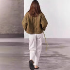 Damen gesteppte Oversized-Jacke mit hohem Kragen und elastischem Bund R&B