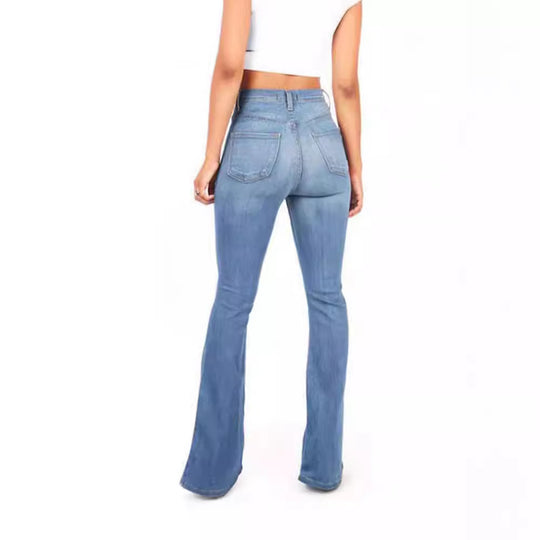 Damen Hoch taillierte Bootcut Jeans im eleganten zeitlosen Stil R&B