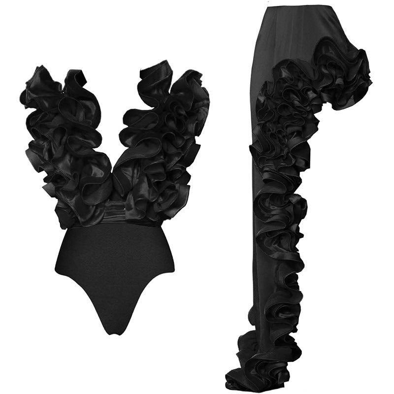 Damen auffälliges Badeanzug und Palazzo-Hose Set R&B