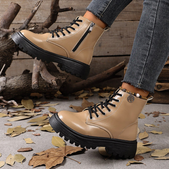 Damen Schnürstiefel mit tiefem Profil und seitlichem Reißverschluss R&B