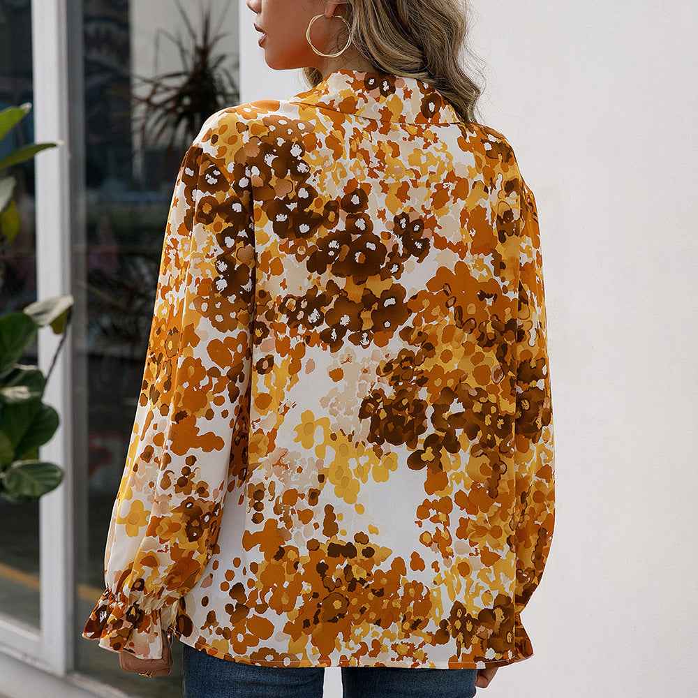 Damen elegante Bluse mit floralem Muster und weiten Ärmeln R&B