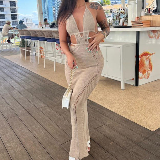 Damen Häkel-Maxikleid mit Cut-Outs und Neckholder R&B