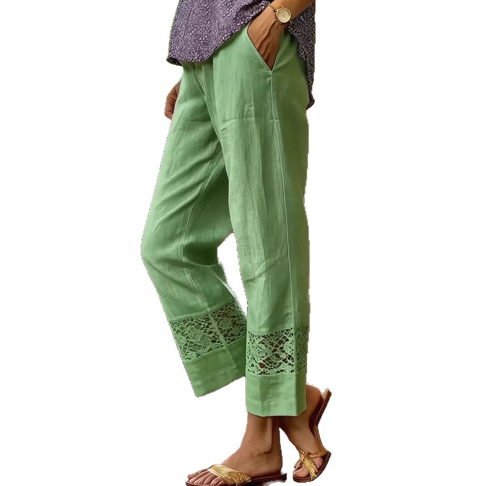 Damen Leichte Leinenhose mit Spitzenakzenten R&B