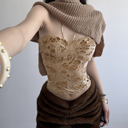 Damen figurbetontes Bustier-Top mit beeindruckenden Cut-Outs R&B