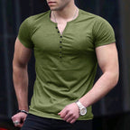 Herren Kurzarm-Henley-T-Shirt mit Knopfleiste und weichem Baumwollmaterial R&B