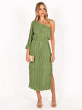 Damen Asymmetrisches Plisseekleid mit Taillengürtel R&B