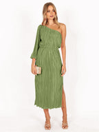 Damen Asymmetrisches Plisseekleid mit Taillengürtel R&B