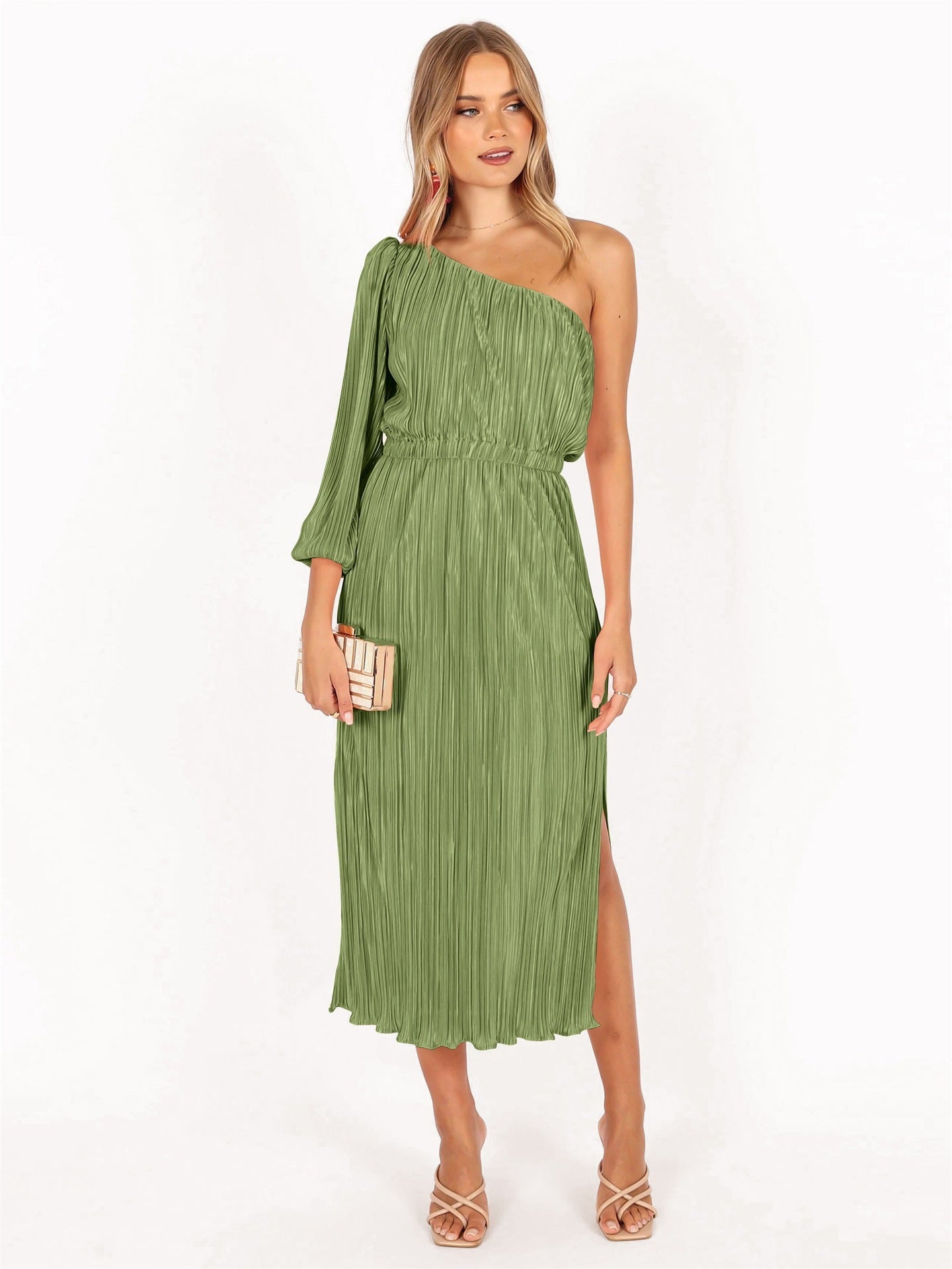 Damen Asymmetrisches Plisseekleid mit Taillengürtel R&B