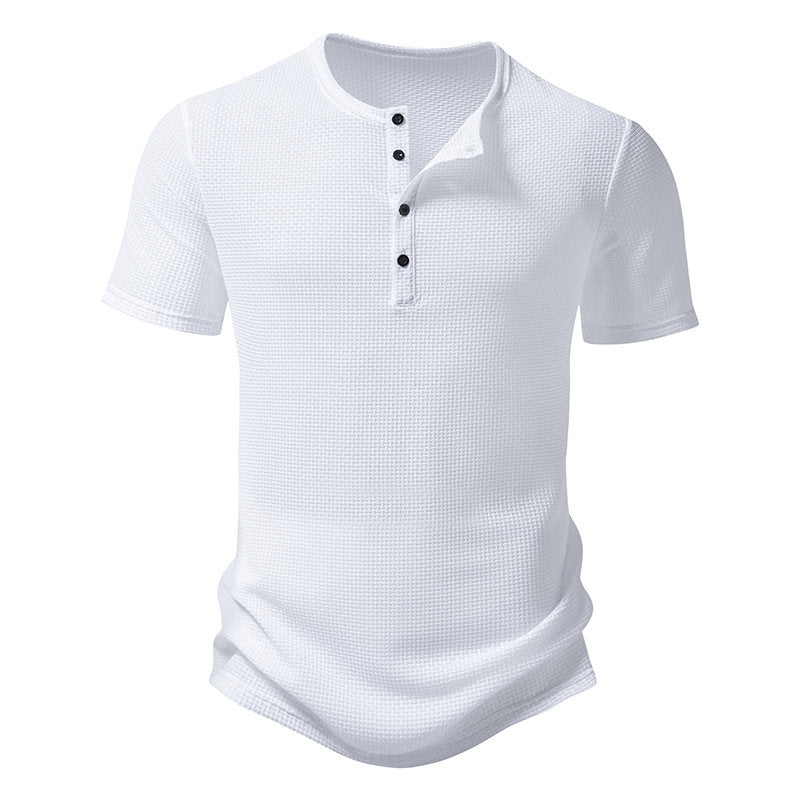 Herren Kurzarm-Henley-Shirt mit strukturiertem Design und modischen Knopfdetails