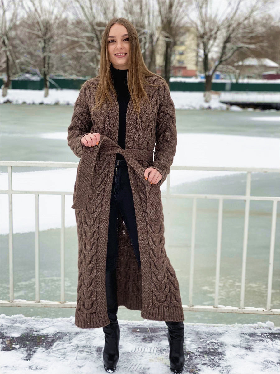 Damen Grobstrickmantel mit offenem Schnitt und praktischen Taschen R&B