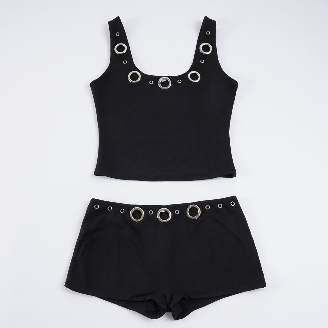 Damen Sportliches Set mit Ringer-Top und hohen Ringen R&B