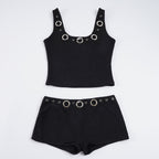 Damen Sportliches Set mit Ringer-Top und hohen Ringen R&B