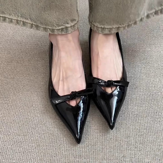 Damen spitze Ballerinas mit schickem Schleifen-Detail und komfortablem Blockabsatz R&B