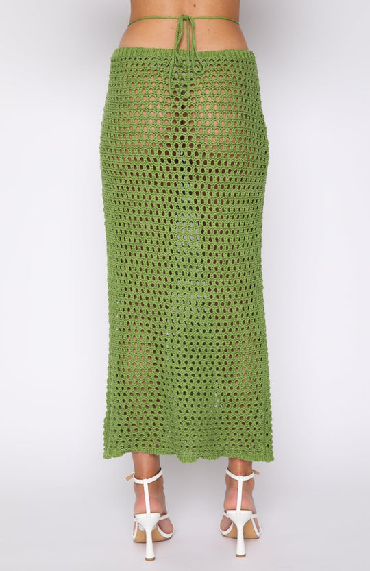 Damen gehäkeltes Crop-Top und Maxirock-Set mit seitlichen Schlitzen und Binde-Details R&B