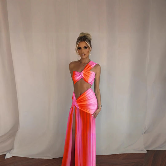 Damen Exquisites Wickelkleid mit asymmetrischem Schnitt und tiefem Schlitz R&B