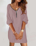 Damen Strickkleid mit V-Ausschnitt und Zipper-Detail R&B