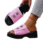 Damen Platform-Pantoletten mit modischen Knopfdetails und rutschfester Sohle R&B