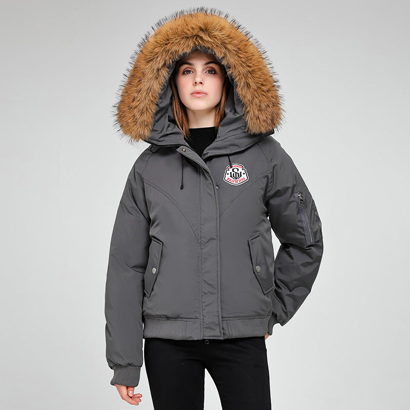 Damen Sportliche Pufferjacke mit abnehmbarem Kunstfellkragen und praktischen Taschen R&B
