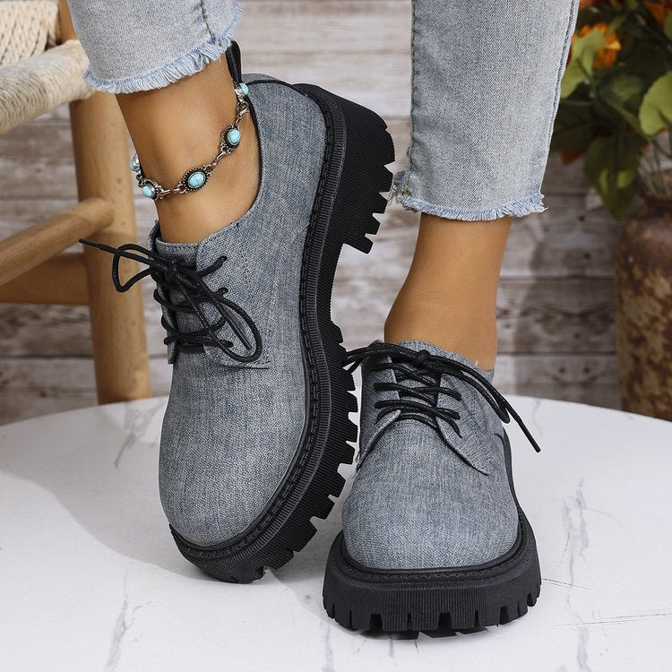 Damen Schnürschuhe mit robustem Profil und urbanem Denim-Look R&B