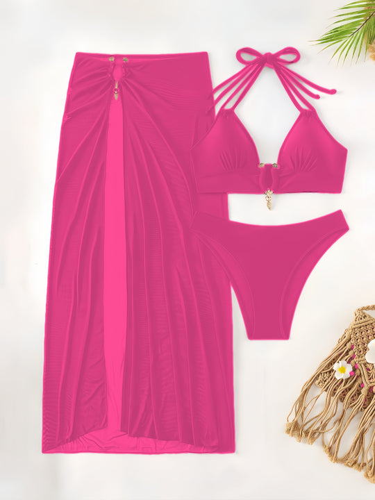 Damen Triangel-Bikini-Set mit eleganter Rock-Überwurf R&B