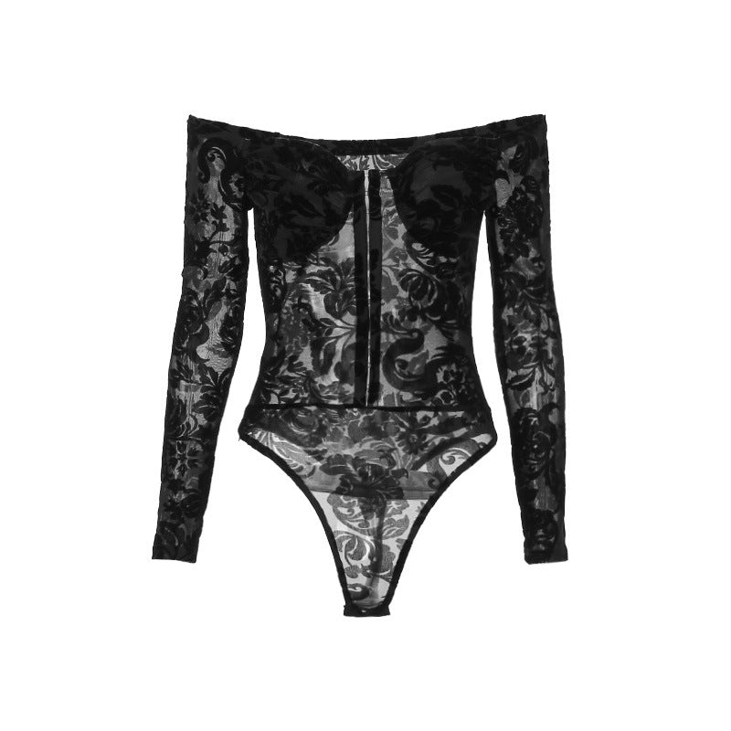 Damen Luxuriöses Spitzenbodysuit mit Off-Shoulder-Design R&B
