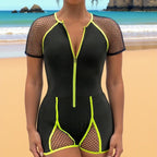 Damen Sportlicher Schwimmanzug mit Netzdetails