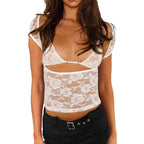 Damen Spitzenoberteil mit seitlichem Cut-Out und dekorativen Details R&B