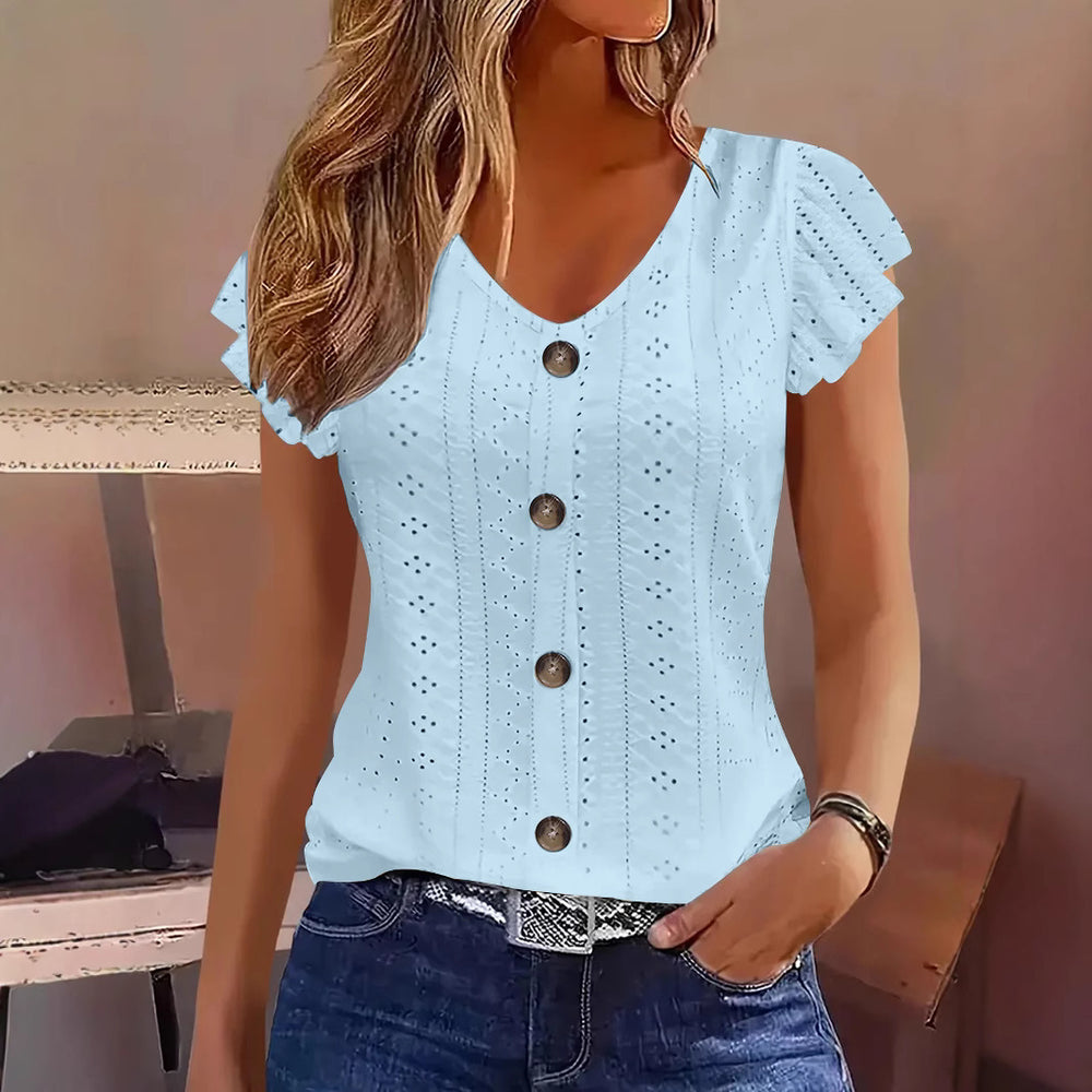 Damen Bluse mit Rüschendetails und Knopfverschluss R&B