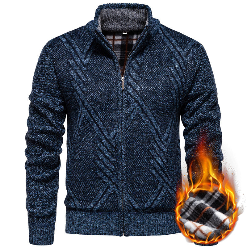Herren sportliche Strickjacke mit modernem Zopfmuster R&B