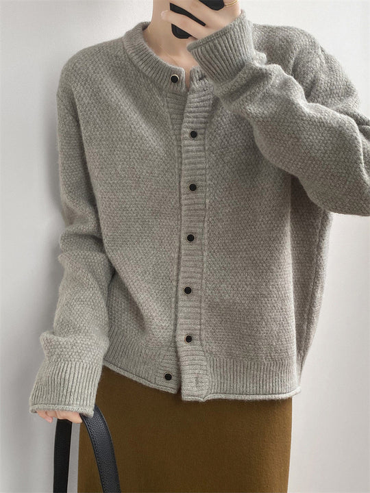 Damen Chunky Strickjacke mit Knopfverschluss und breiten Ärmelabschlüssen R&B
