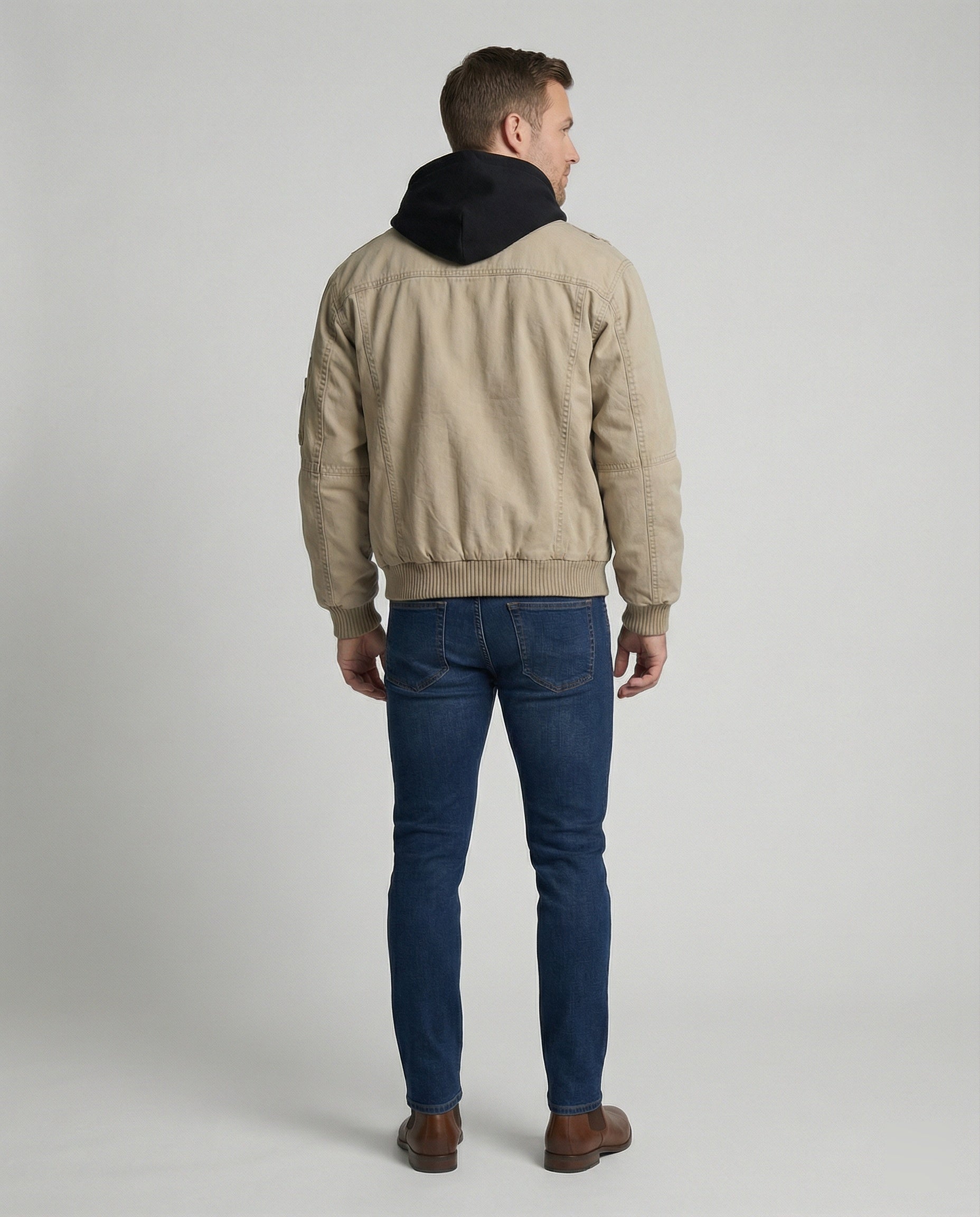 Warme Herren Daunenjacke mit Stehkragen aus gewaschener Baumwolle