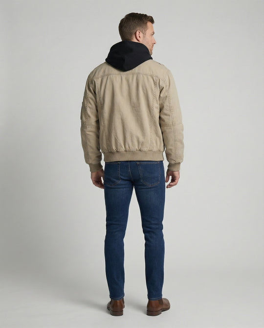 Warme Herren Daunenjacke mit Stehkragen aus gewaschener Baumwolle