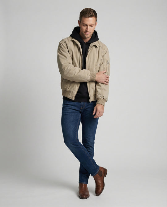 Warme Herren Daunenjacke mit Stehkragen aus gewaschener Baumwolle