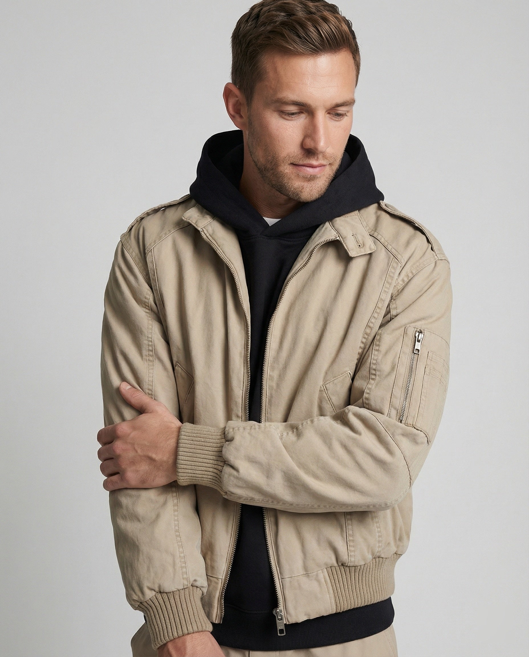Warme Herren Daunenjacke mit Stehkragen aus gewaschener Baumwolle