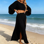 Damen luftiger Strandlook mit weitem Schnitt und hohen Schlitzen R&B
