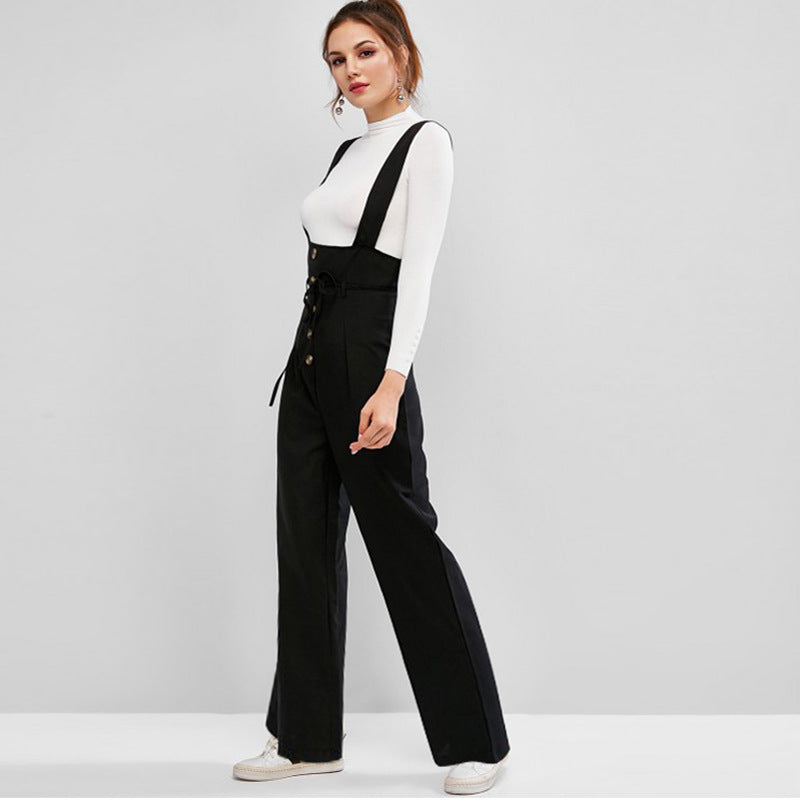 Damen Hochwertiger Jumpsuit mit blickdichten Trägern und Knopfdetail R&B