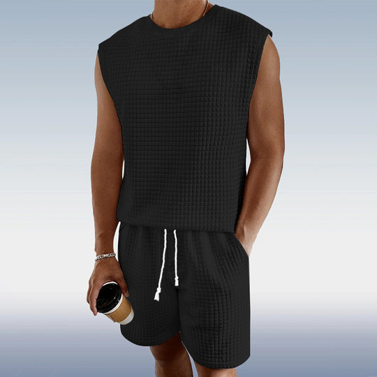 Herren Sportliches kurzärmeliges Set mit strukturiertem Design und elastischem Bund R&B