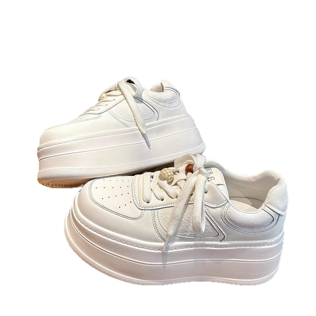 Damen modische Plateau Sneakers mit atmungsaktiver Leder-Oberfläche R&B
