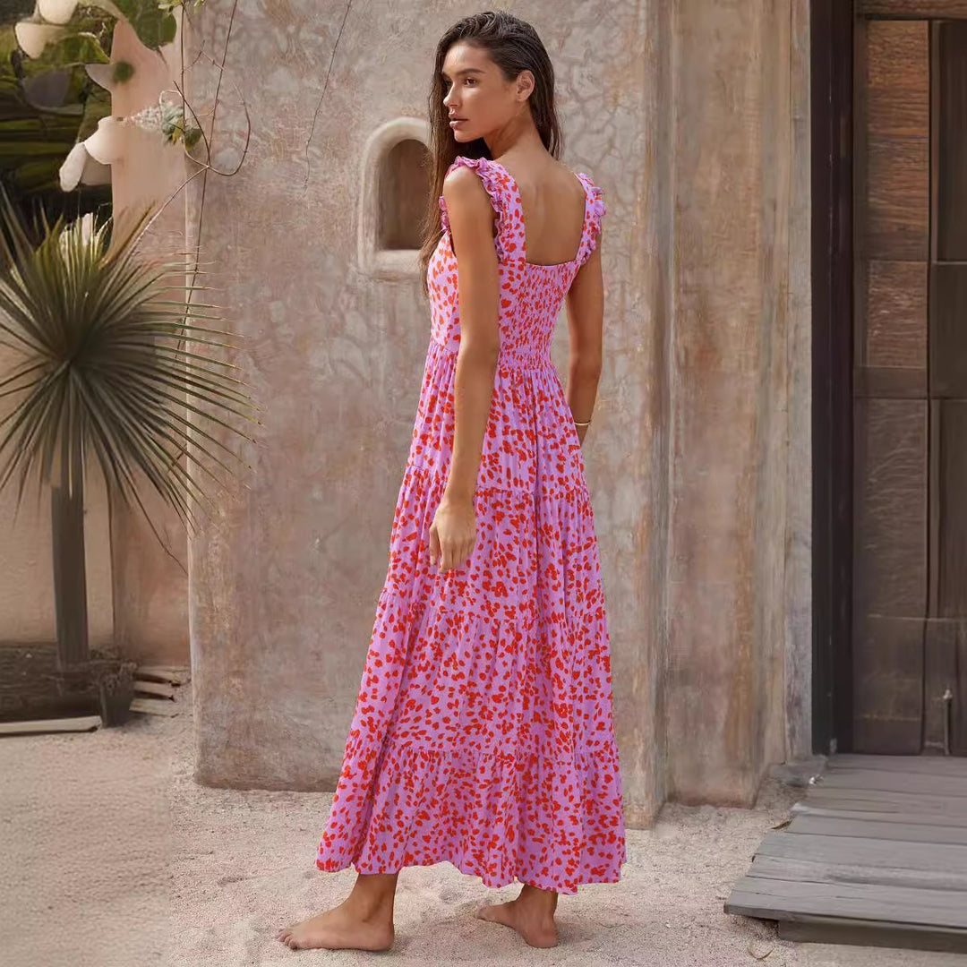 Damen Maxikleid mit trendigem Volant und floralem Muster R&B