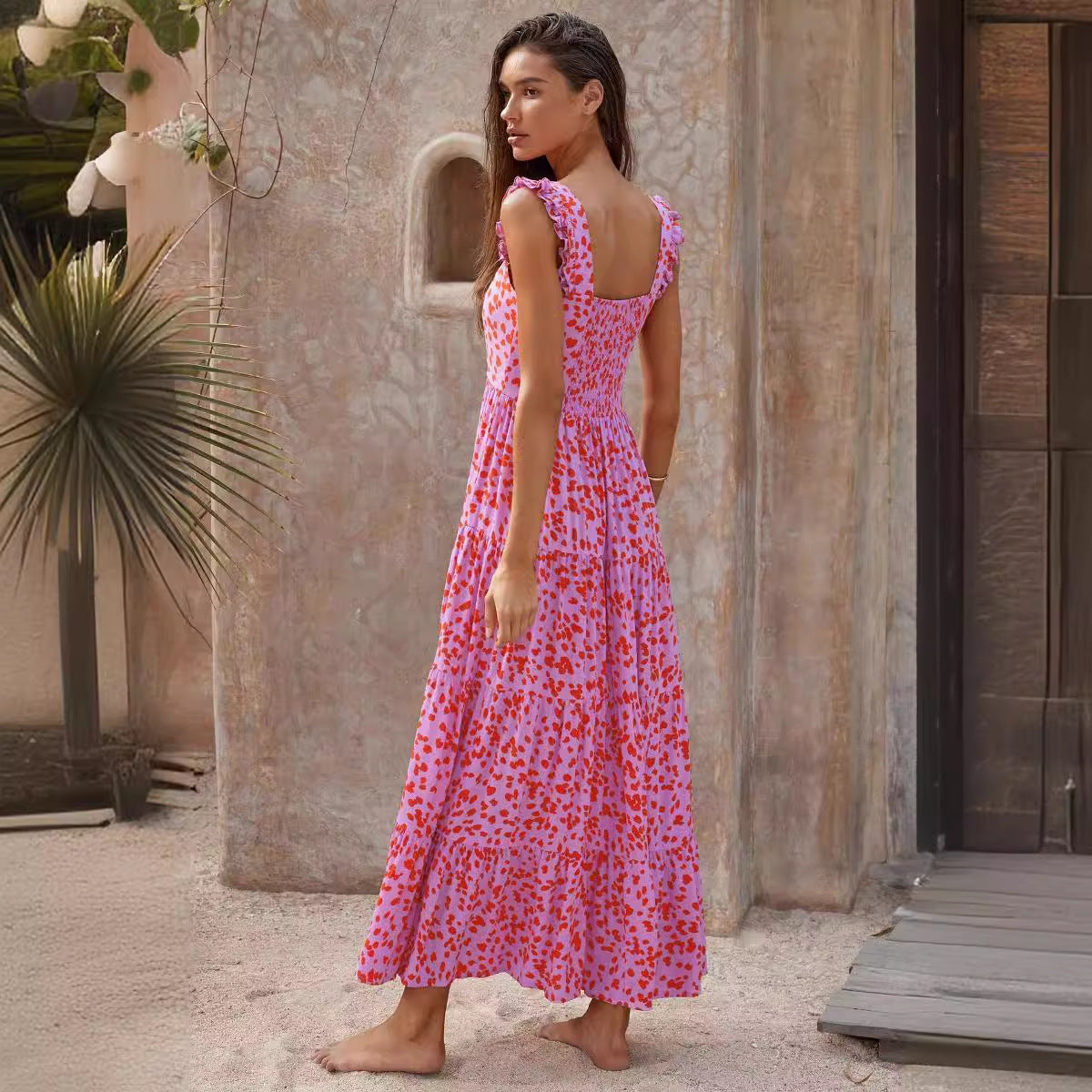 Damen Maxikleid mit trendigem Volant und floralem Muster R&B
