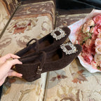 Damen Ballerina-Schuhe mit funkelnden Strassdetails und nostalgischem Riemenverschluss