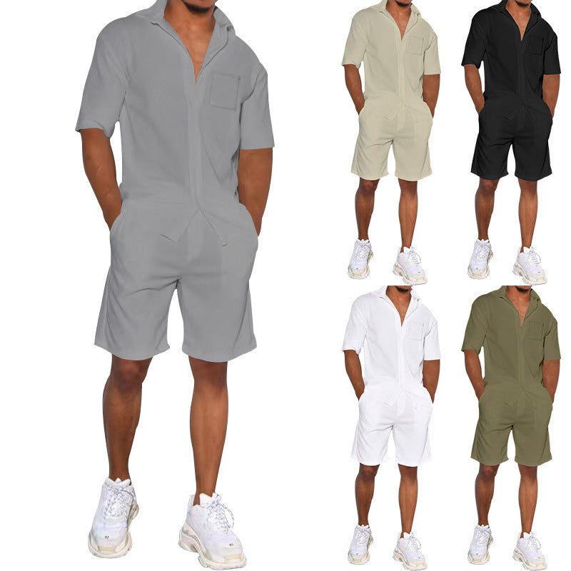 Herren lässiges Kurzarm-Walking-Outfit mit praktischen Taschen R&B