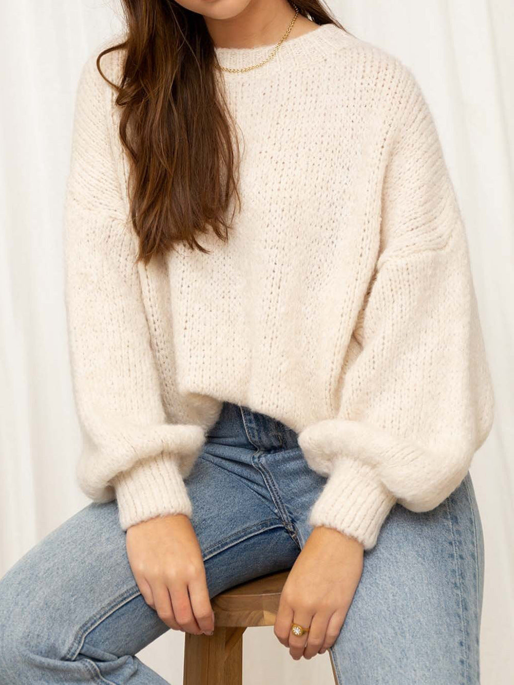 Damen gemütlicher Oversize-Pullover mit voluminösen Ärmeln und weichtexturiertem Strick R&B