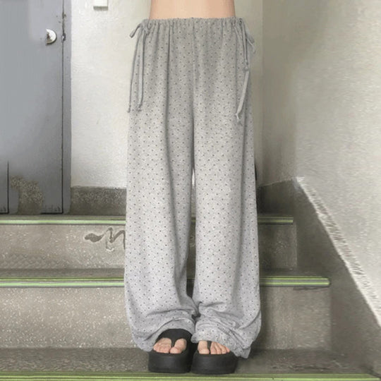 Damen lockere Schlafhose mit flexiblem Bund und dekorativen Bändern R&B