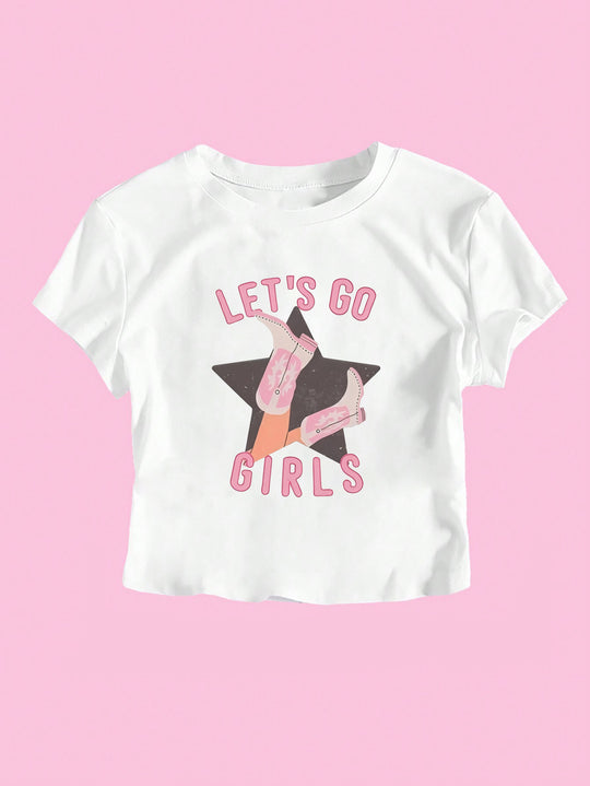Damen Crop-T-Shirt mit kreativem Telefon-Design R&B